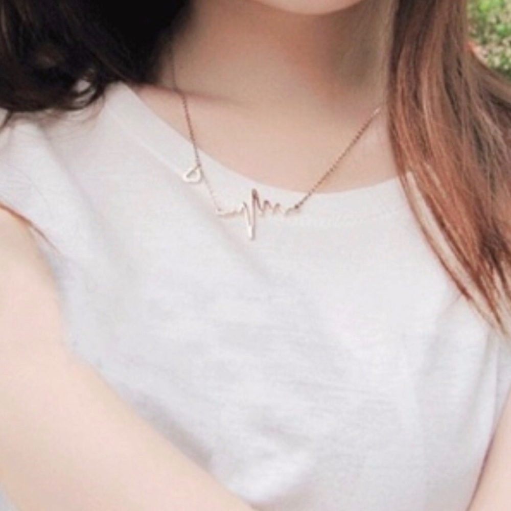 Gold EKG Heartbeat Necklace - Picture 3 of 3